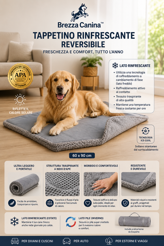 Brezza Canina™ | Tappetino Rinfrescante Reversibile 4 Stagioni
